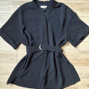 Lafayette 148 Black Button-Up Belted Top